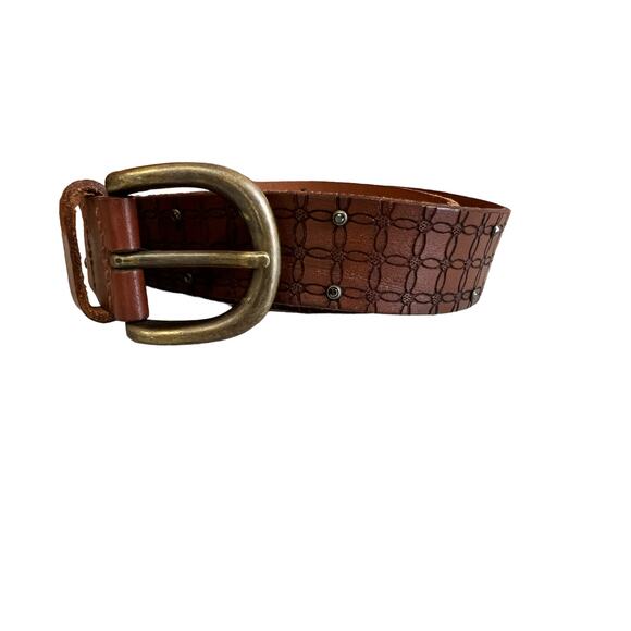 Fossil Genuine Tooled Leather Belt Whiskey Brown M - Picture 1 of 6